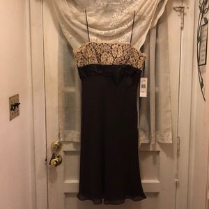 ANNE KLEIN(NEW W/TAGS-BROWN SILK-TAN LACE DRESS—REMEMBER! YOU CAN USE AFFIRM!!